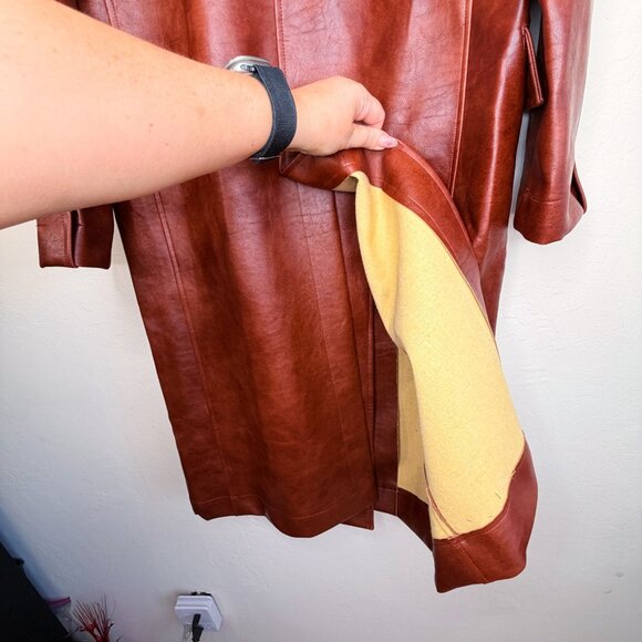 NWT Milk White Faux Leather Oversized Brown Cognac Long Trench Coat Jacket Small - Picture 11 of 15